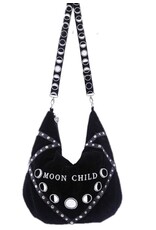 Restyle Gothic bags Steampunk bags - Moon Child Black Velvet Hobo bag with  Moon Phases Embroidery