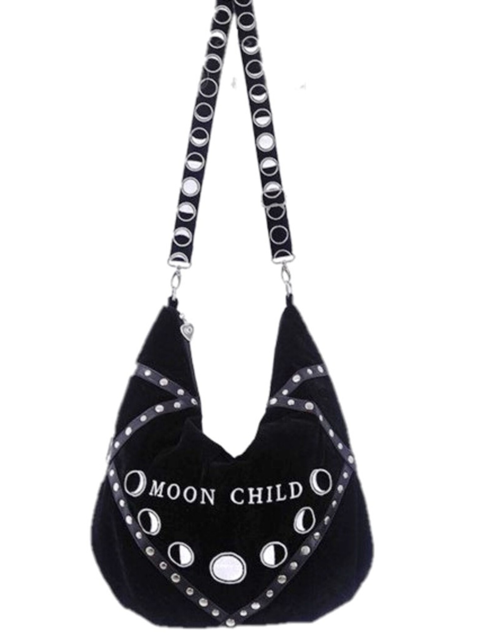 Restyle Gothic bags Steampunk bags - Moon Child Black Velvet Hobo bag with  Moon Phases Embroidery