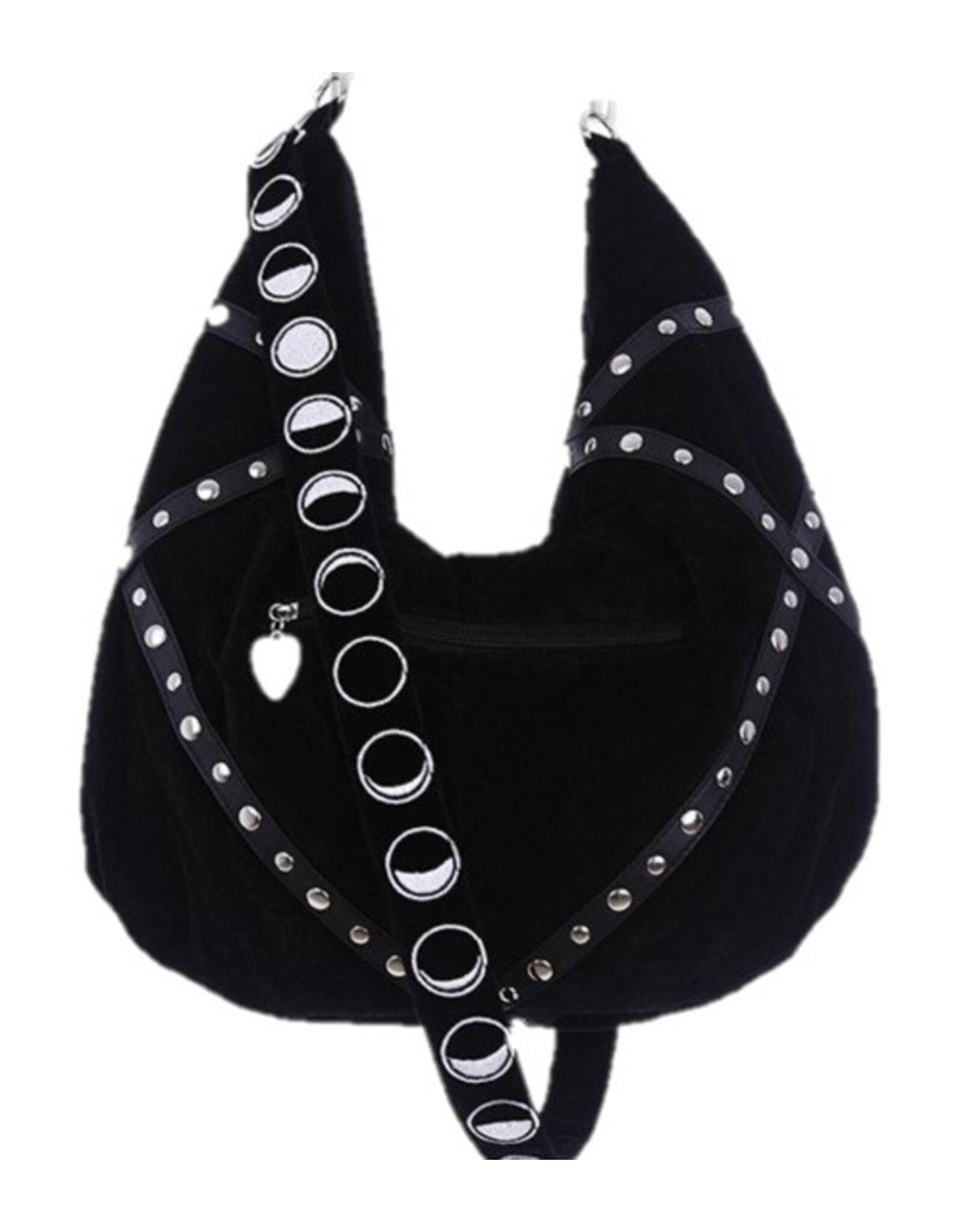 Restyle Gothic bags Steampunk bags - Moon Child Black Velvet Hobo bag with  Moon Phases Embroidery
