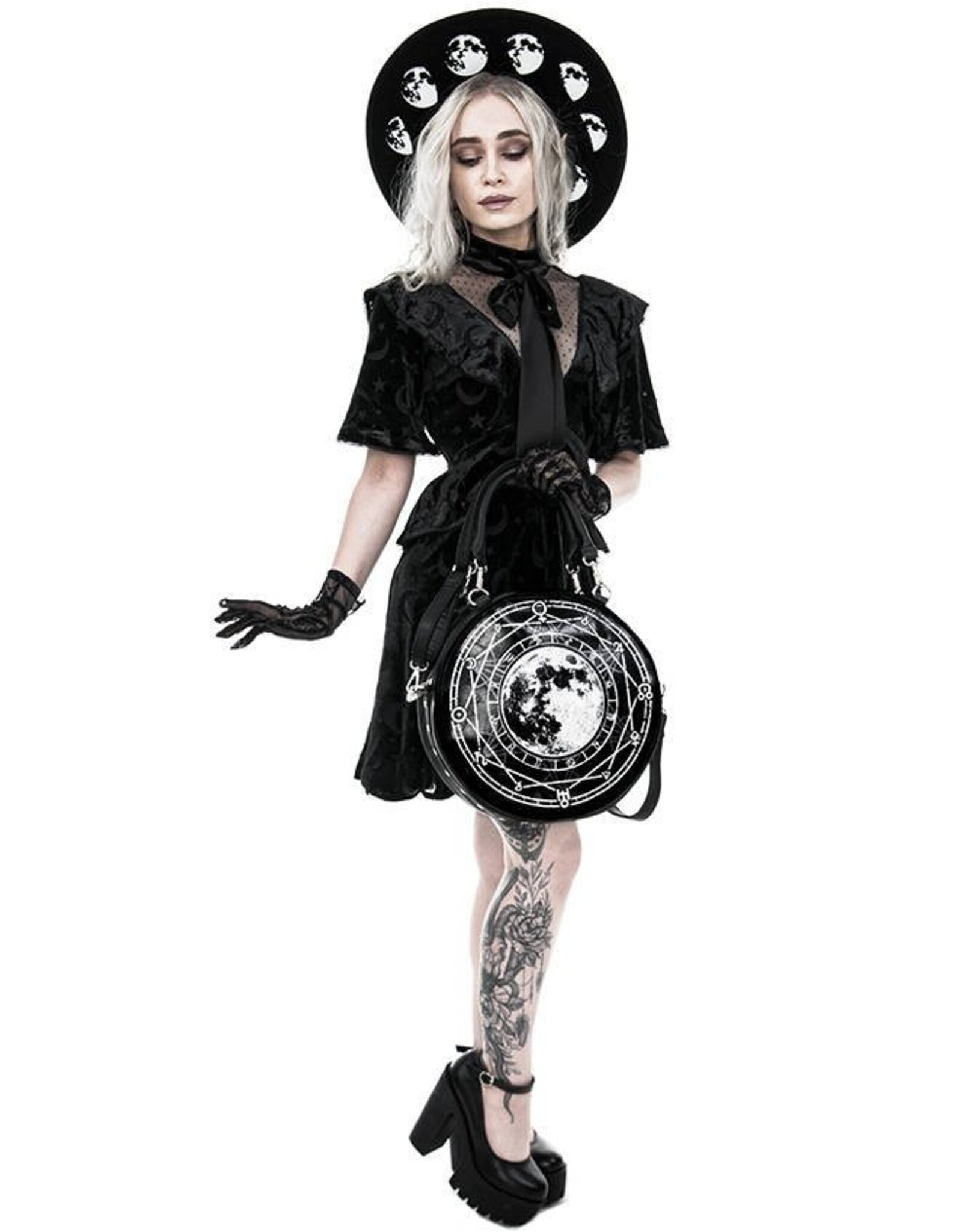 Restyle Gothic Tassen Steampunk Tassen - Luna Ronde Handtas  met Volle Maan print Restyle