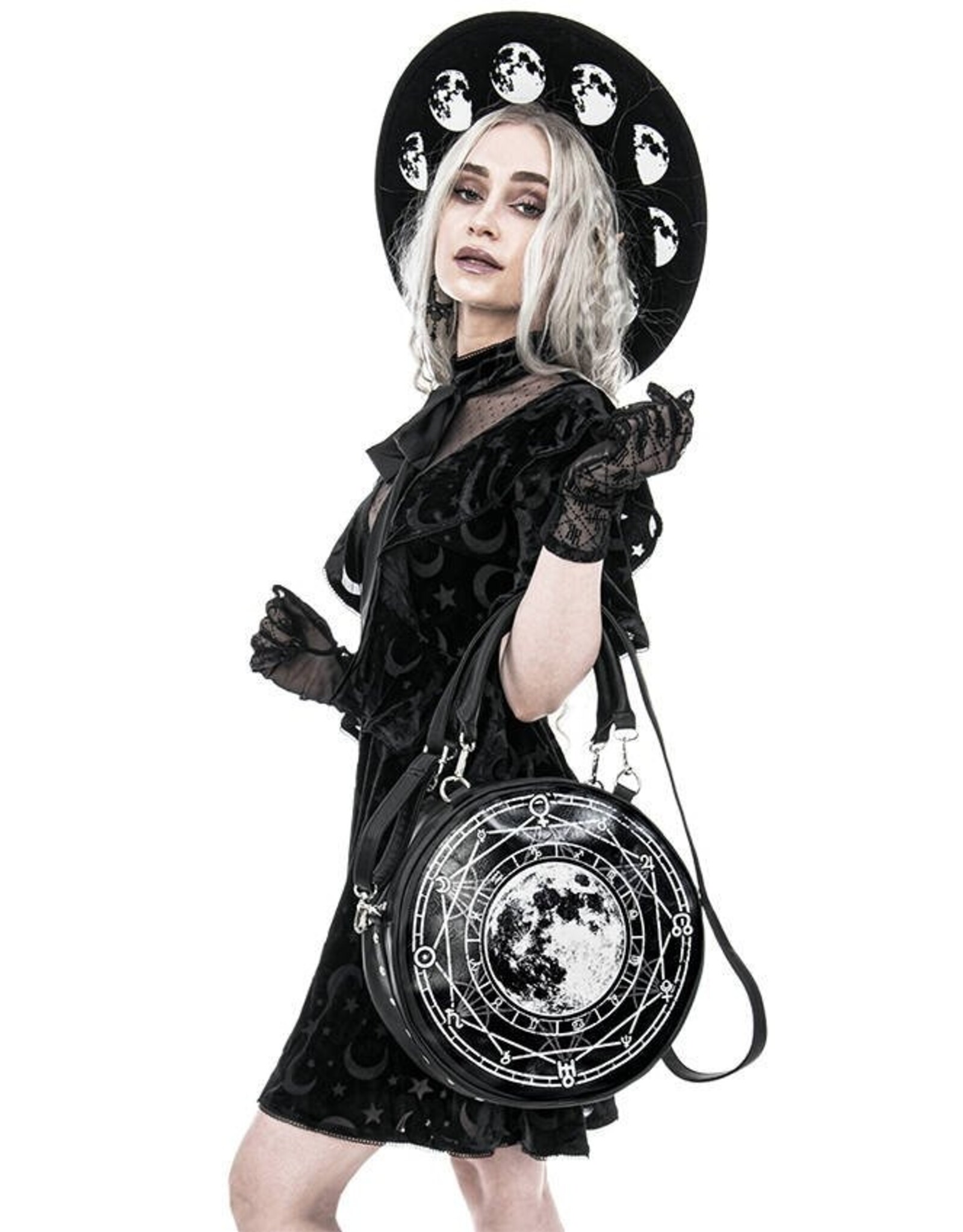 Restyle Gothic Tassen Steampunk Tassen - Luna Ronde Handtas  met Volle Maan print Restyle