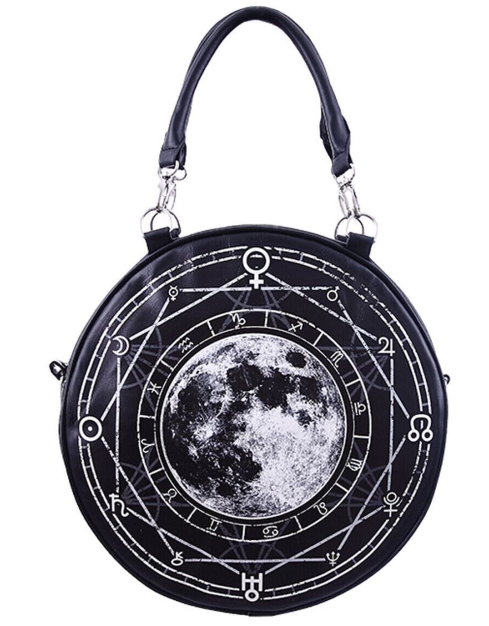 Restyle Gothic Tassen Steampunk Tassen - Luna Ronde Handtas  met Volle Maan print Restyle