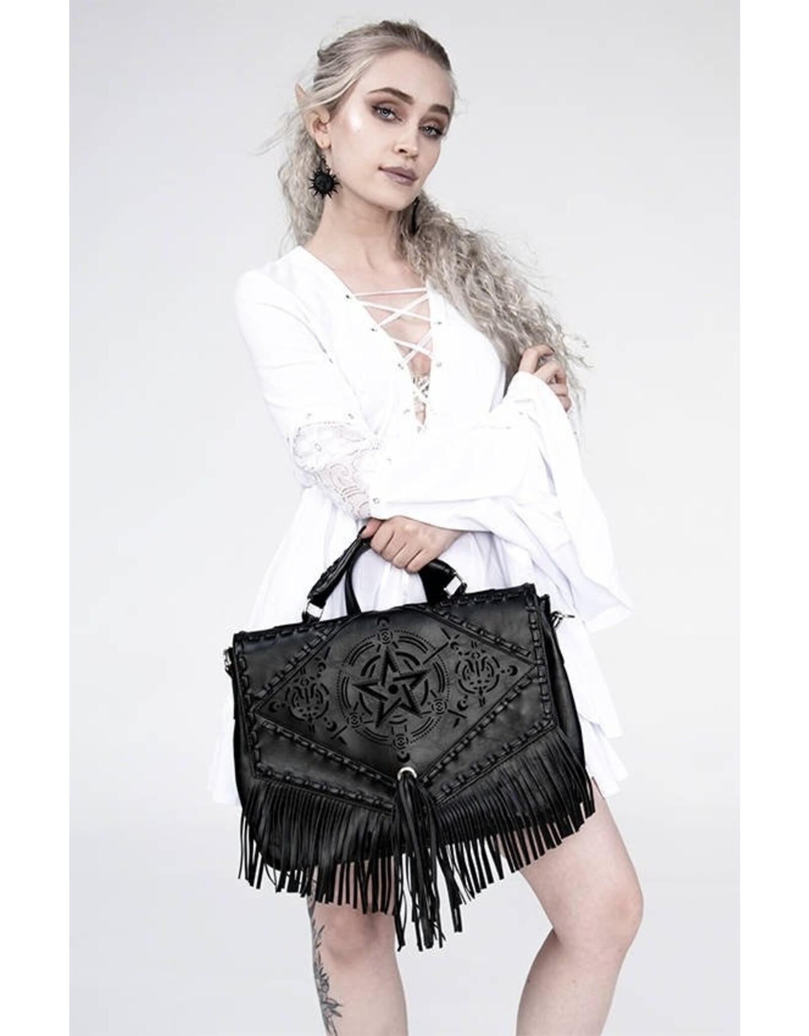 Restyle Gothic bags Steampunk bags - Witch Gothic Handbag with Fringes and Pentagram Restyle