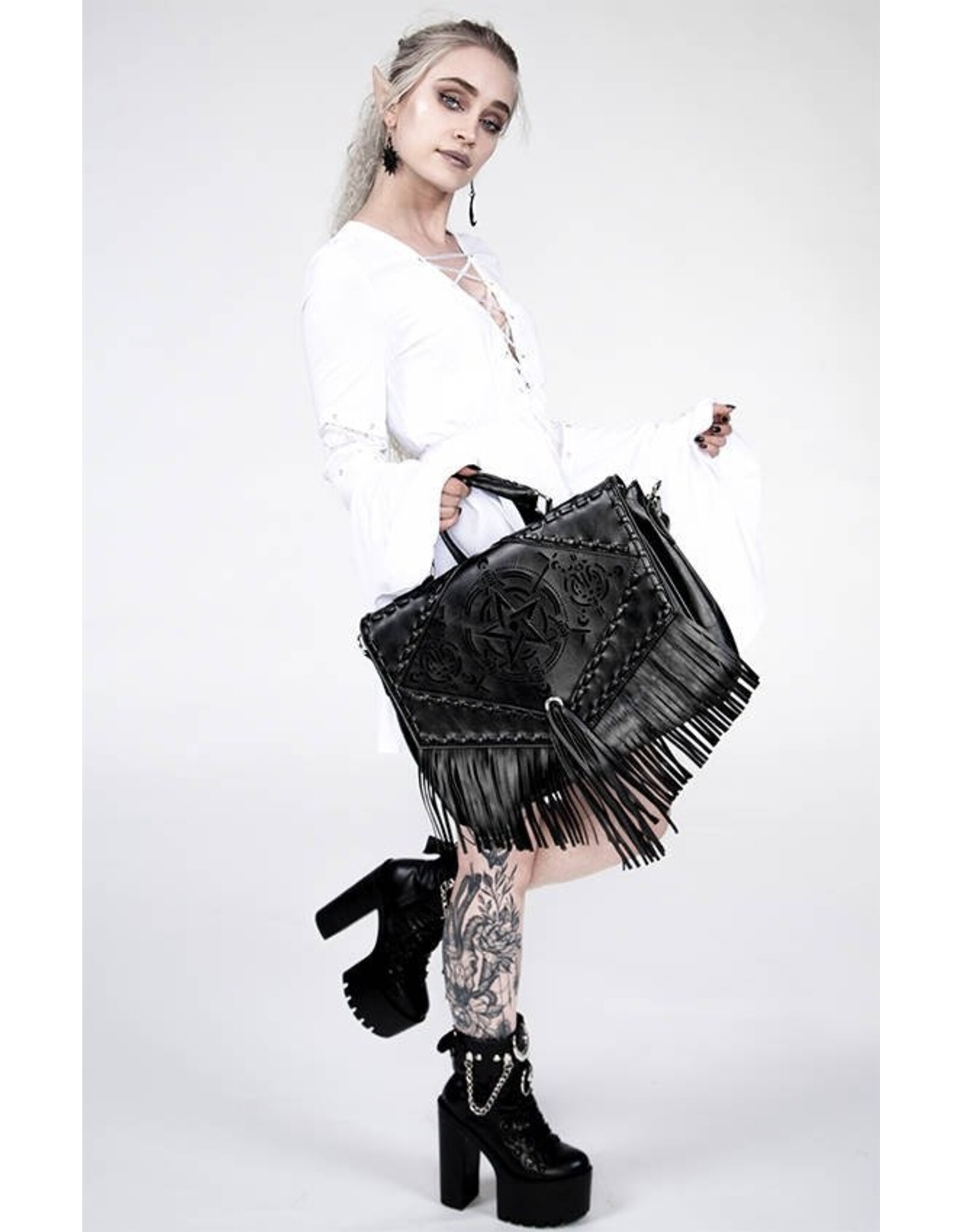 Restyle Gothic bags Steampunk bags - Witch Gothic Handbag with Fringes and Pentagram Restyle