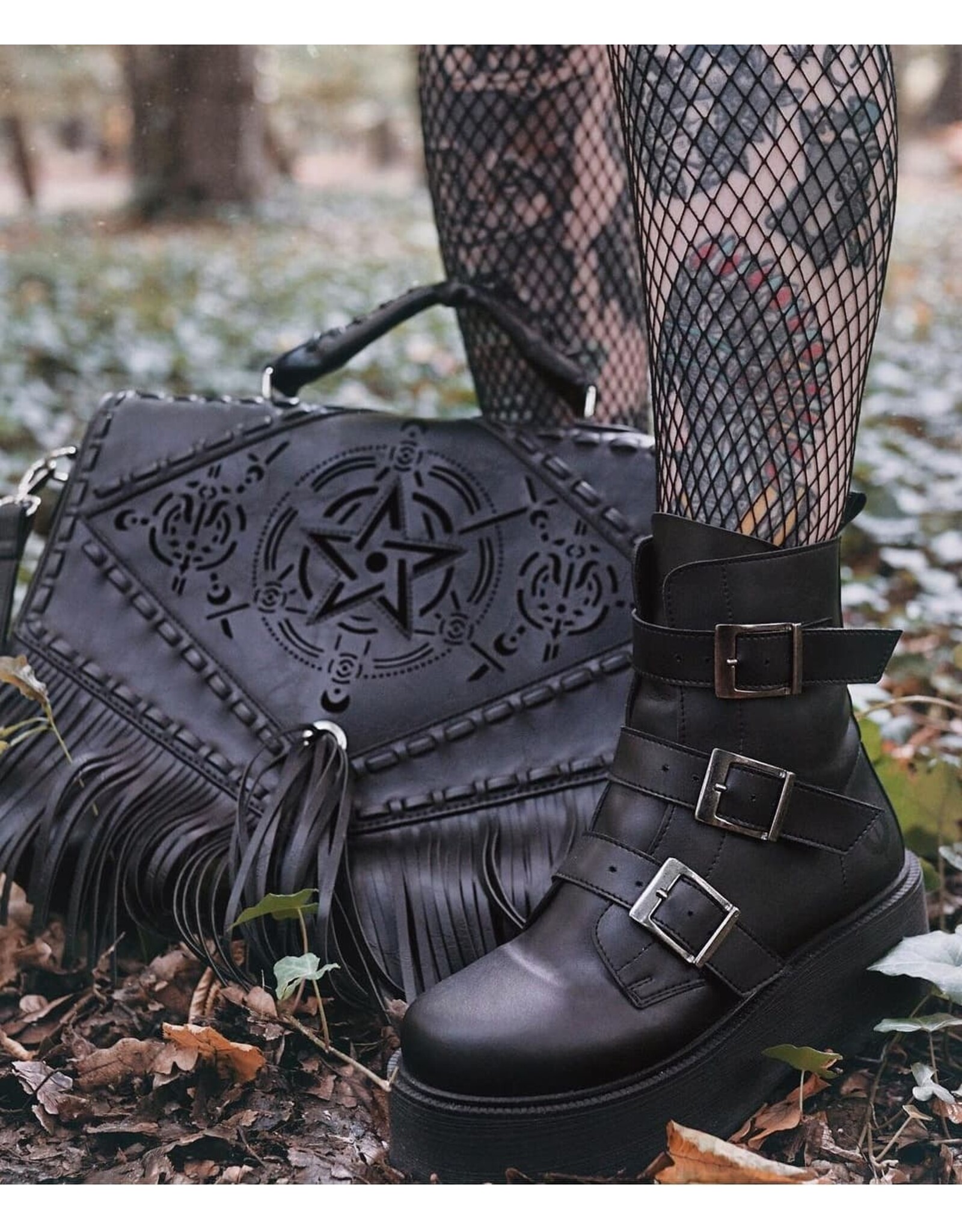 Restyle Gothic tassen Steampunk tassen - Witch Gothic Handtas met Franjes en Pentagram Restyle