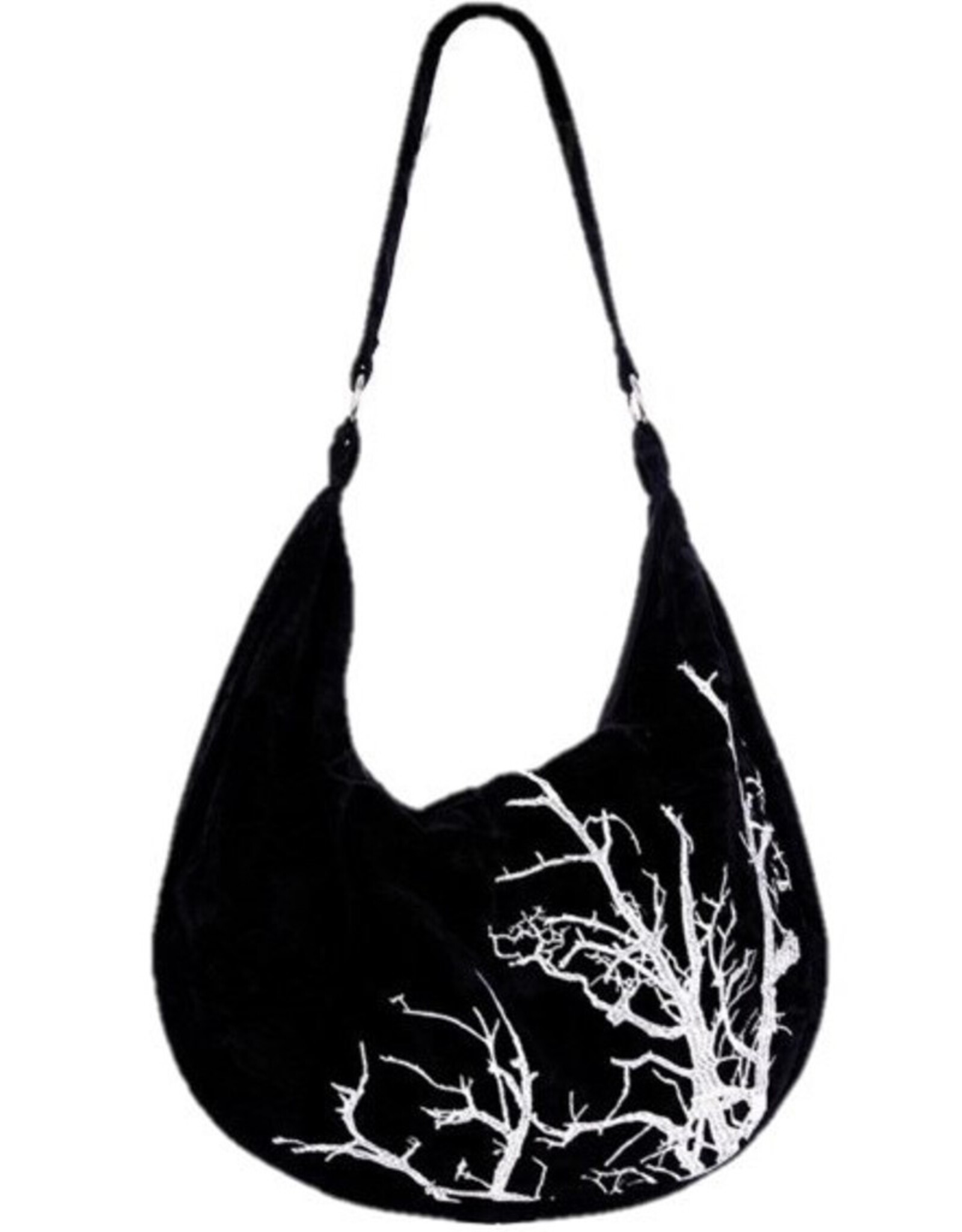 Restyle Gothic tassen Steampunk tassen - White Branches Fluwelen Hobo tas met Borduurwerk Restyle