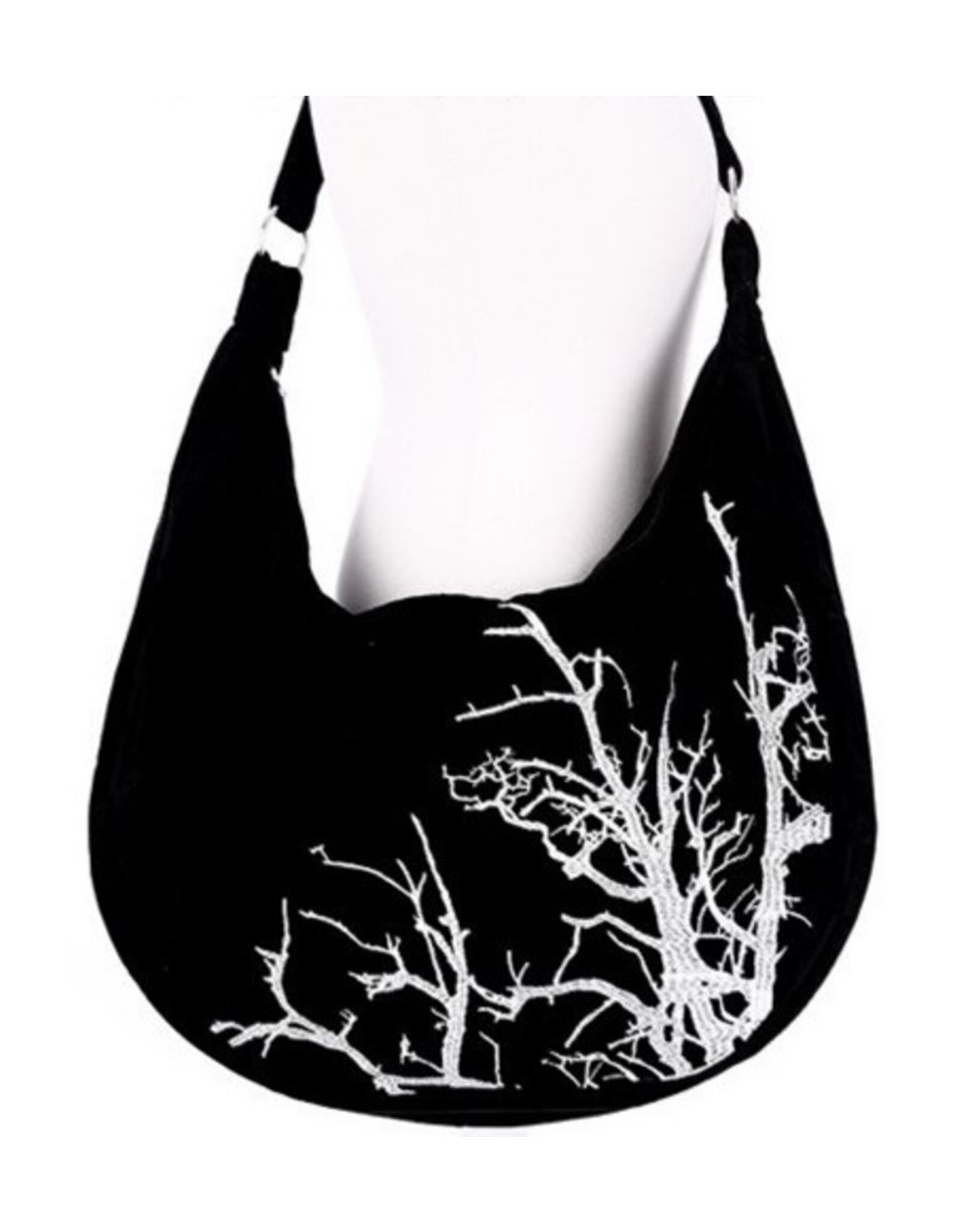 Restyle Gothic tassen Steampunk tassen - White Branches Fluwelen Hobo tas met Borduurwerk Restyle