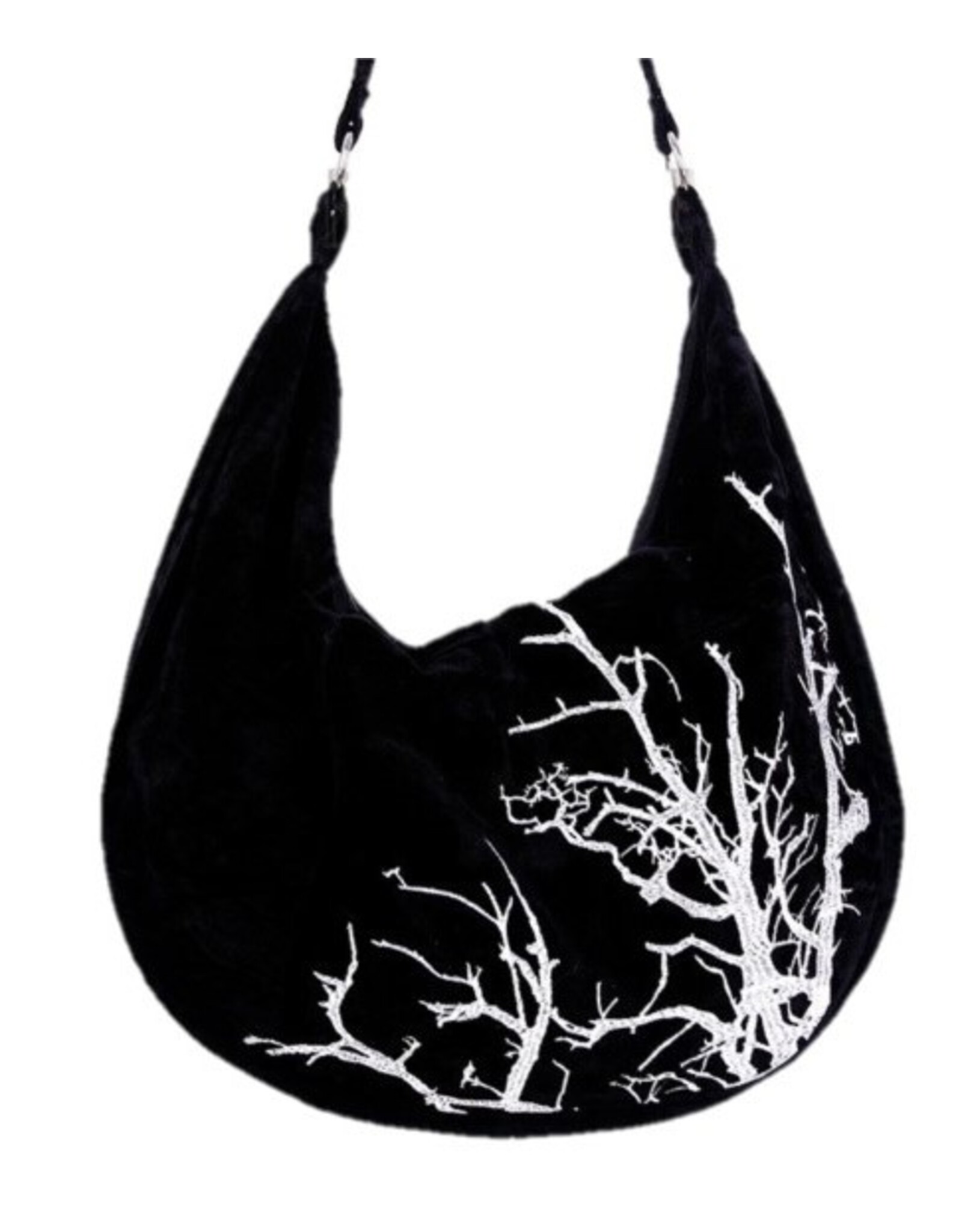 Restyle Gothic tassen Steampunk tassen - White Branches Fluwelen Hobo tas met Borduurwerk Restyle