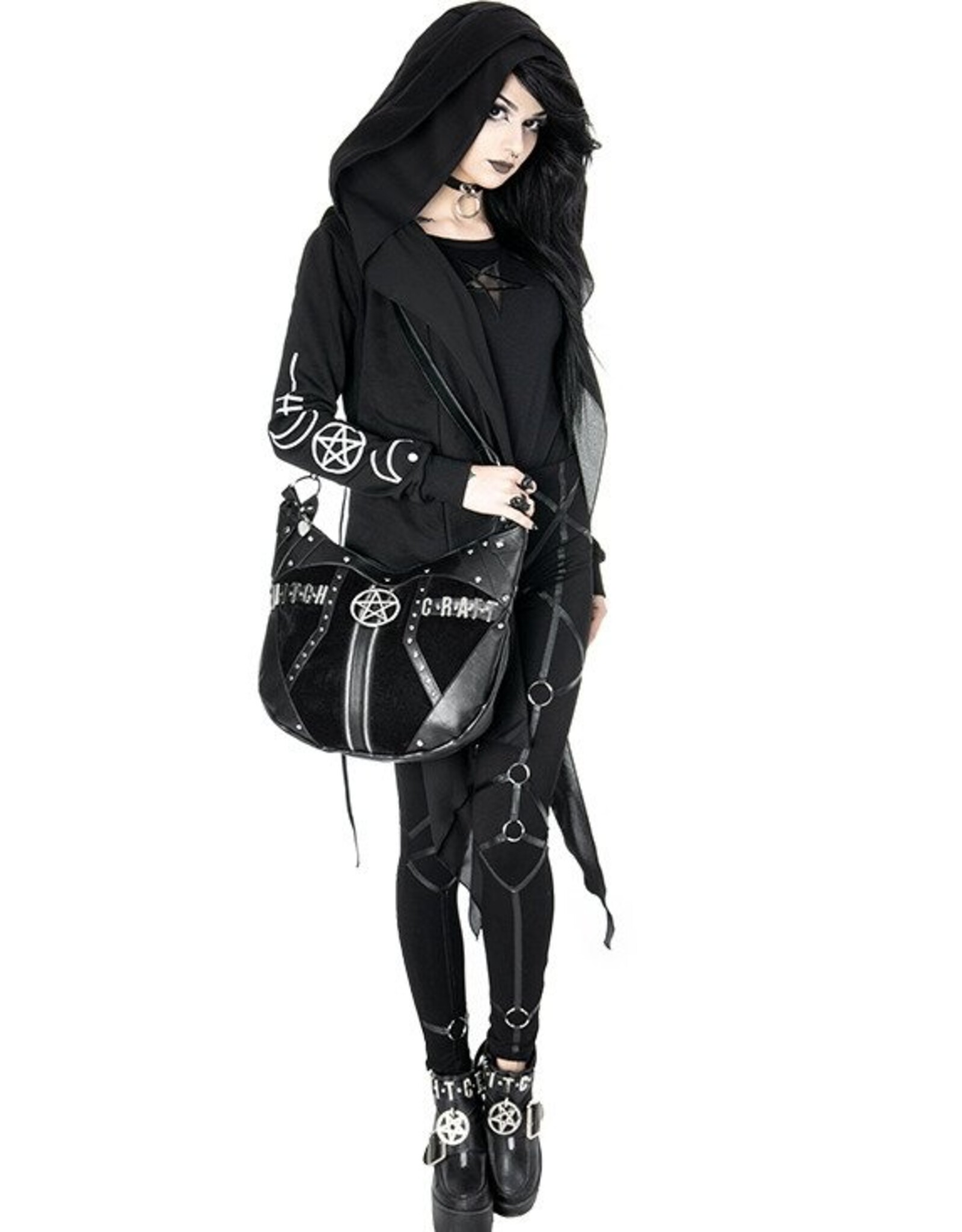 Restyle Gothic tassen Steampunk tassen - Gothic Hobo tas met Pentagram Witchcraft Restyle