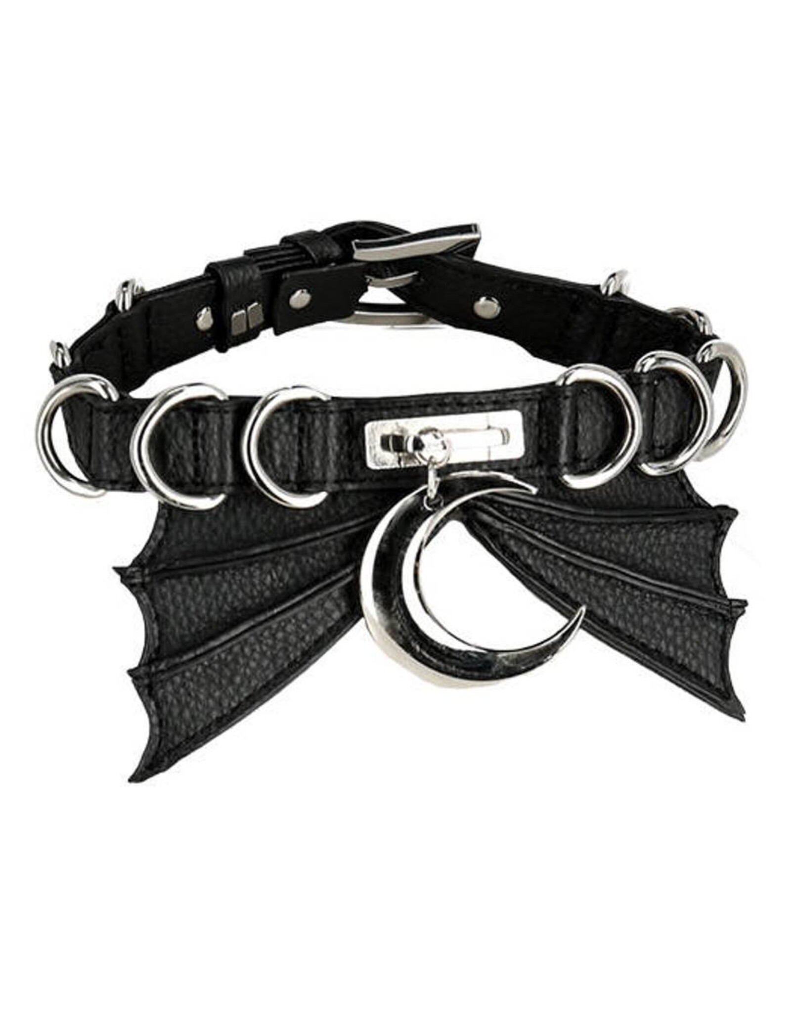 Restyle Gothic accessoires - Gothic halsband BAT COLLAR met metalen maan en D-ringen Restyle