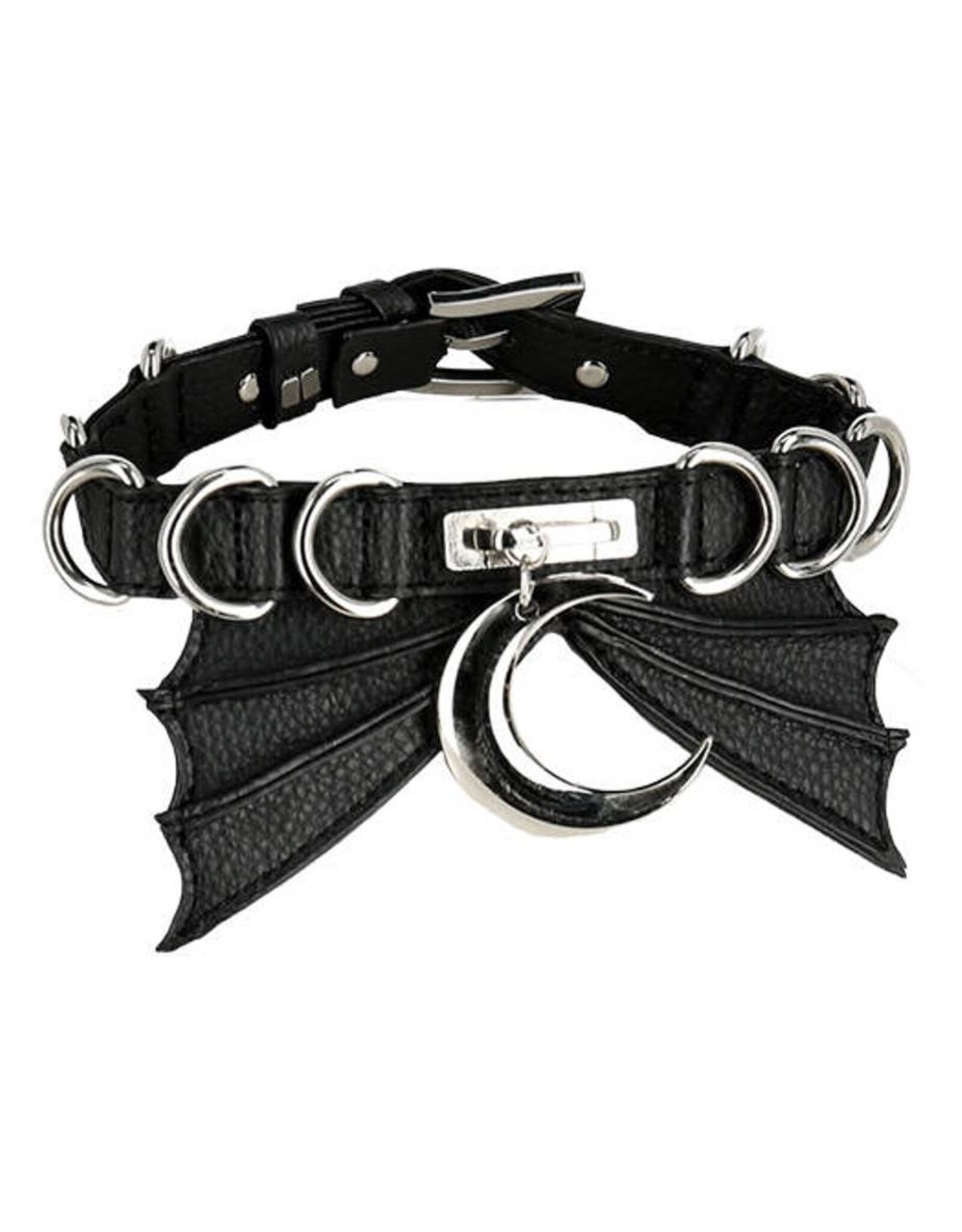 Restyle Gothic accessories -   Gothic BAT COLLAR collar with metal Moon and D-rings Restyle