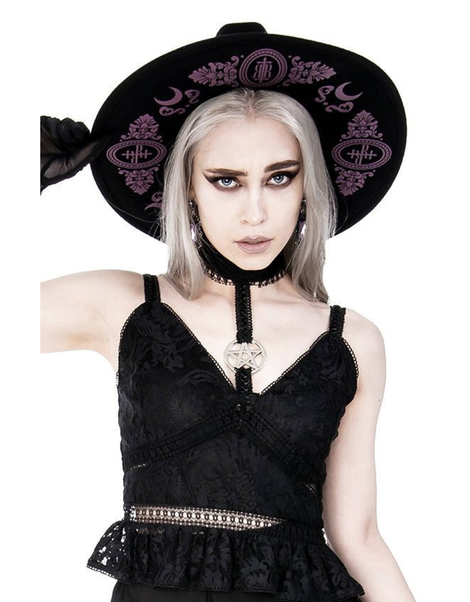 Restyle Gothic and Steampunk accessories -  Gothic Hat with Burgundy Monogram Baroque Restyle