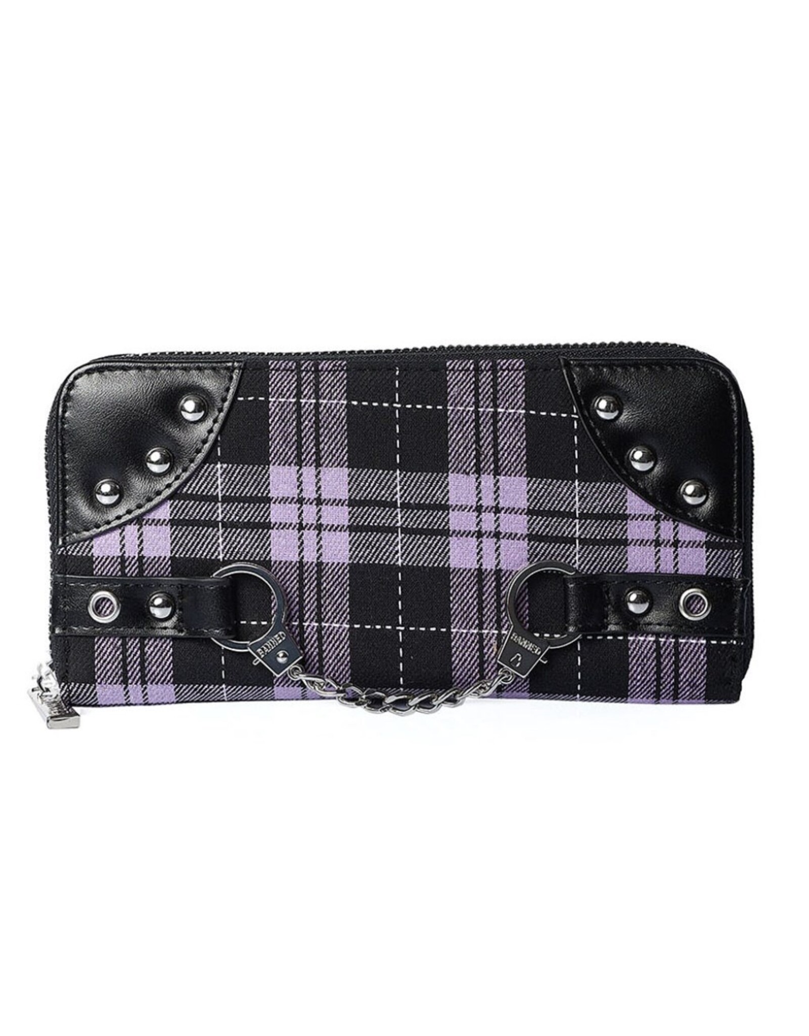 Banned Gothic wallets and Purses - Tartan Wallet with Handcuffs (purple)