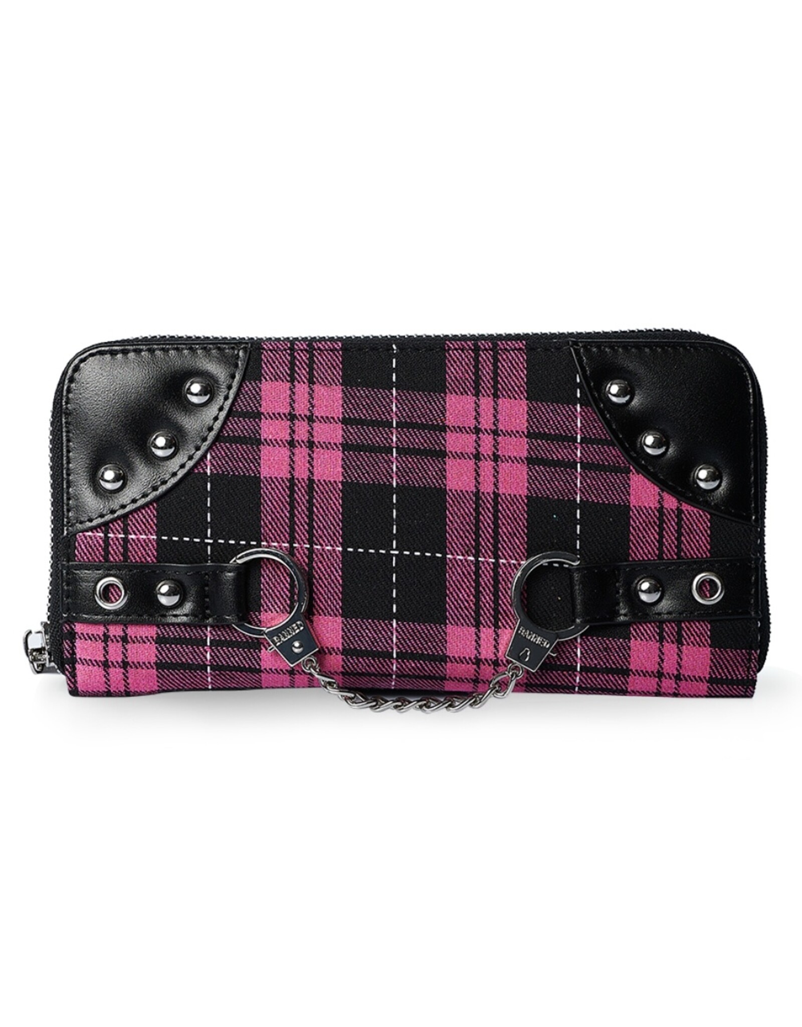 Banned Gothic wallets and Purses - Tartan Wallet with Handcuffs (pink)