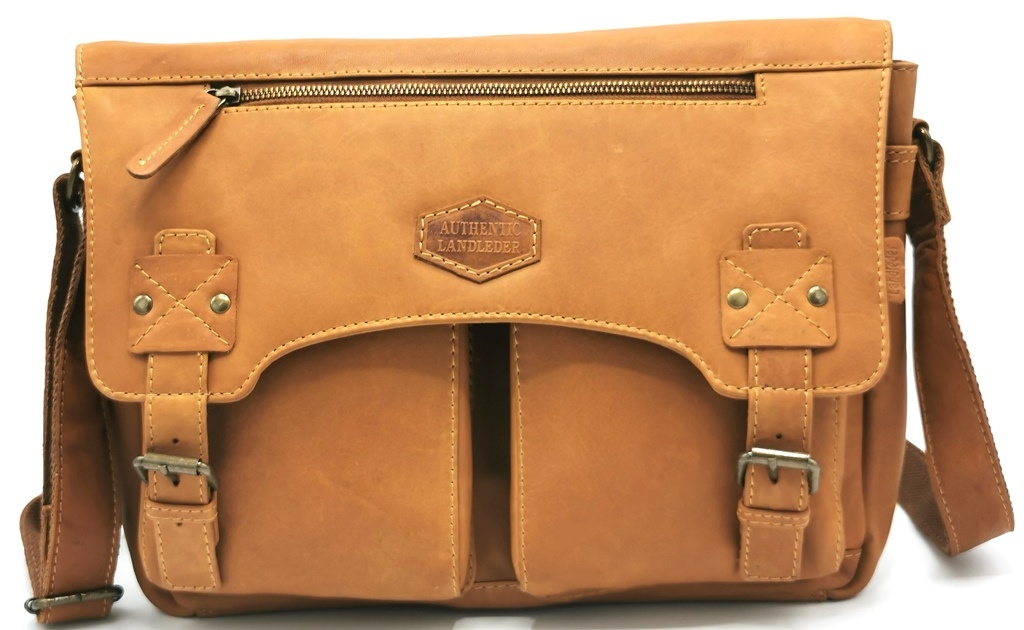 Leather Messenger bag PINCH OF WAX 35cm (cognac) | Boutique