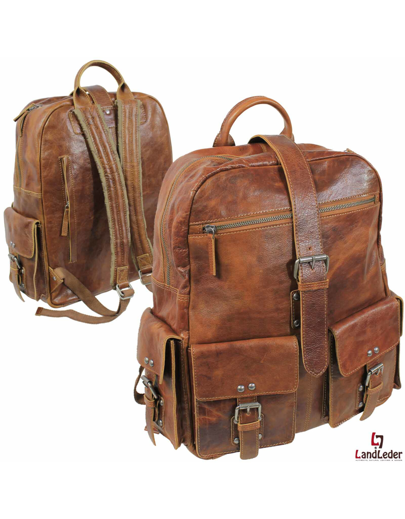 LandLeder Leather backpacks Leather shoppers - Leather Backpack JEROME XL Washed Leather