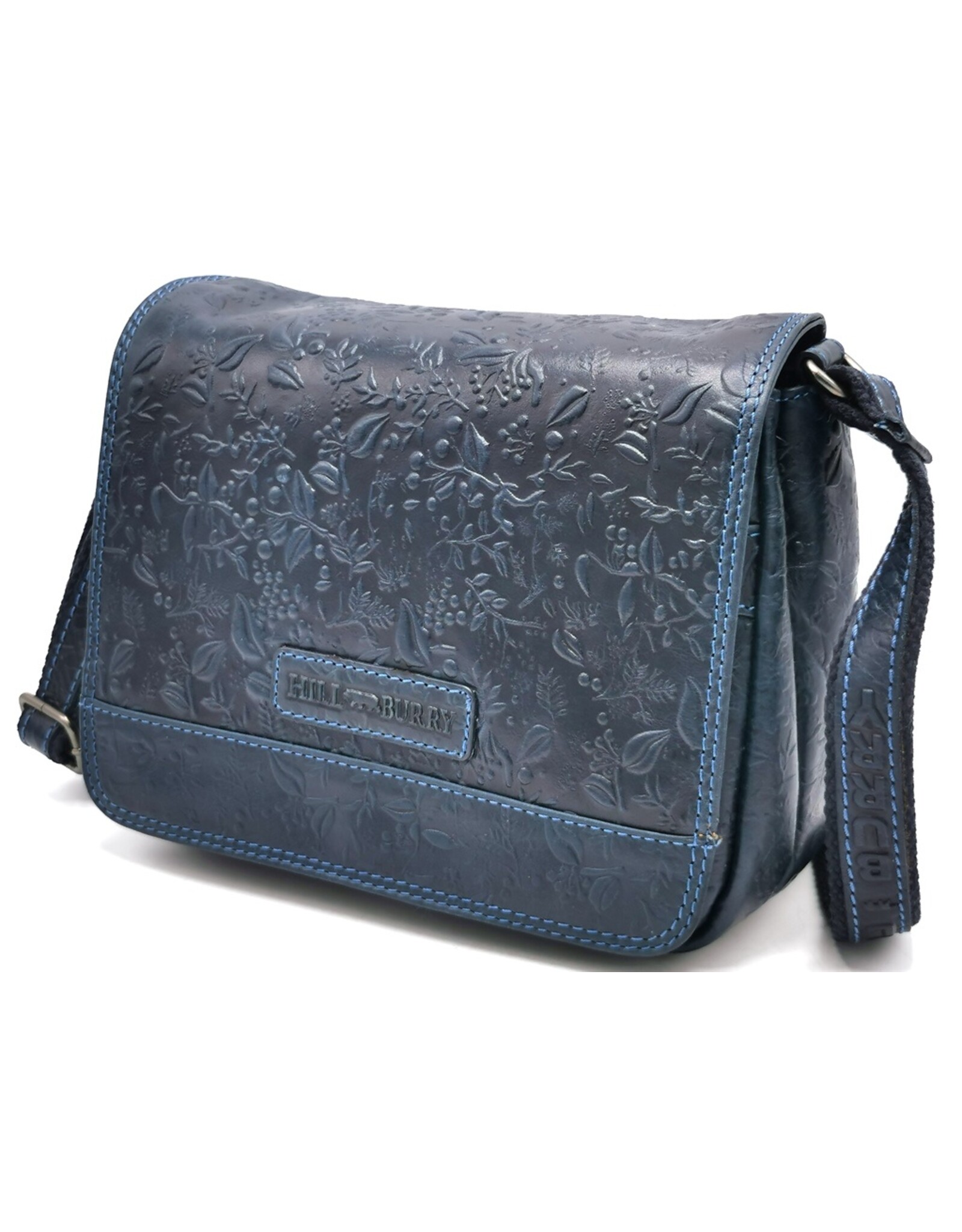 HillBurry Leather bags - Hillburry Shoulder Bag with Embossed Leaves blue