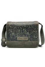 HillBurry Leren schoudertassen crossbody tassen - Hillburry Schoudertas met Bladeren Reliëf grijs/groen