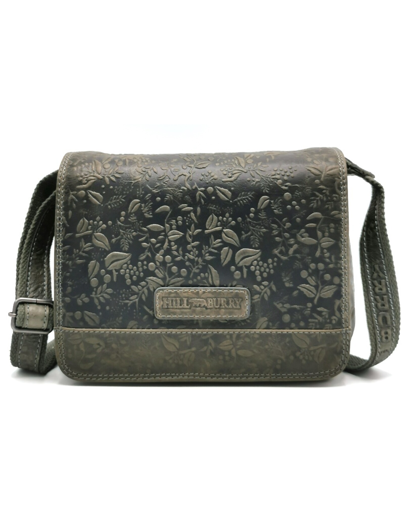 HillBurry Leather shoulder bags crossbody bags - Hillburry Shoulder Bag with Embossed Leaves grey/green