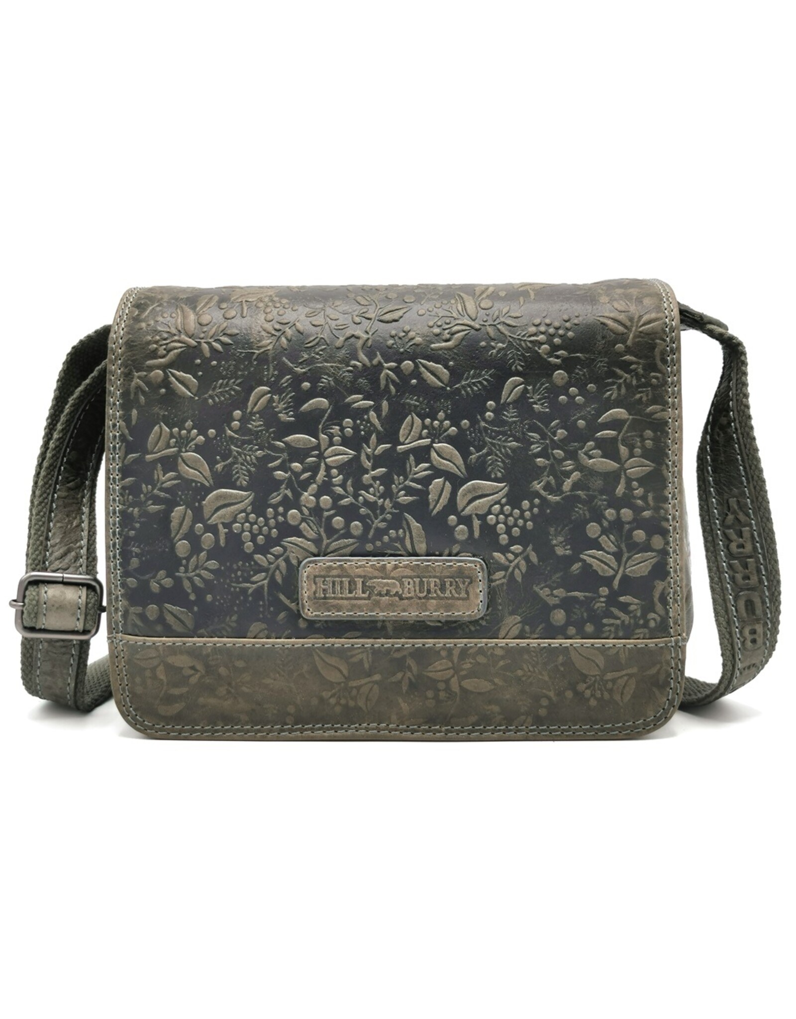 HillBurry Leather shoulder bags crossbody bags - Hillburry Shoulder Bag with Embossed Leaves grey/green