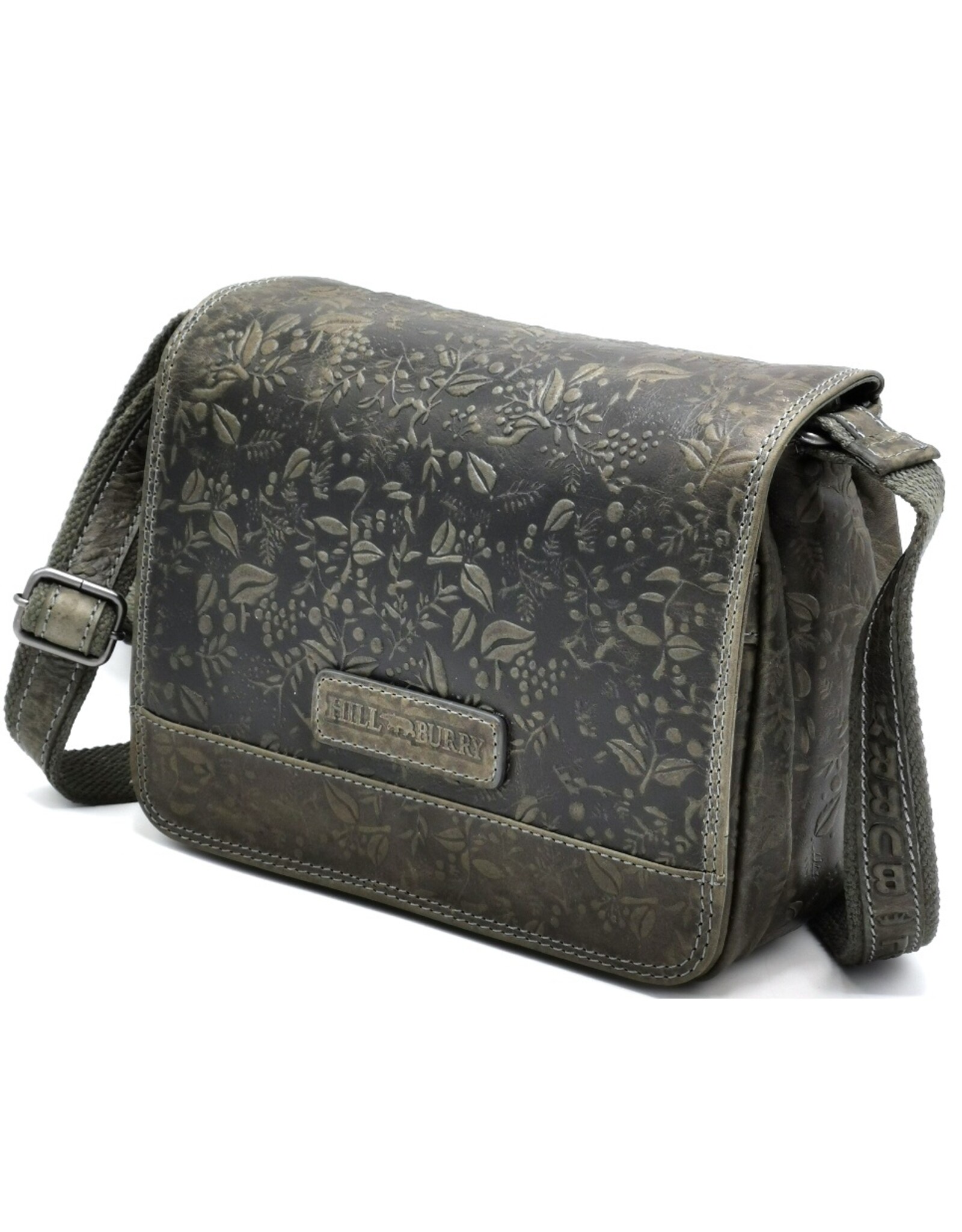 HillBurry Leren schoudertassen crossbody tassen - Hillburry Schoudertas met Bladeren Reliëf grijs/groen