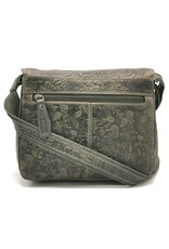 HillBurry Leren schoudertassen crossbody tassen - Hillburry Schoudertas met Bladeren Reliëf grijs/groen