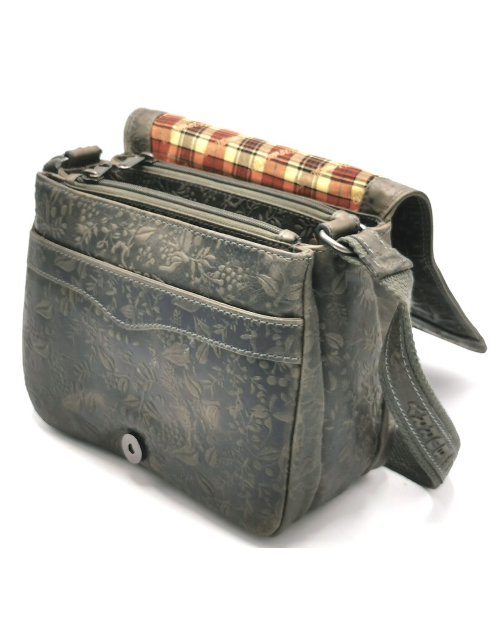 HillBurry Leren schoudertassen crossbody tassen - Hillburry Schoudertas met Bladeren Reliëf grijs/groen