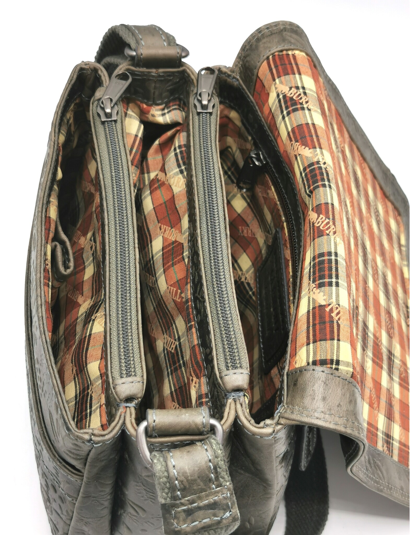 HillBurry Leren schoudertassen crossbody tassen - Hillburry Schoudertas met Bladeren Reliëf grijs/groen