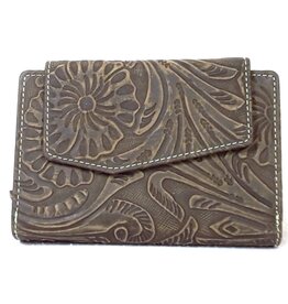 HillBurry HillBurry leather wallet with pressed floral pattern green