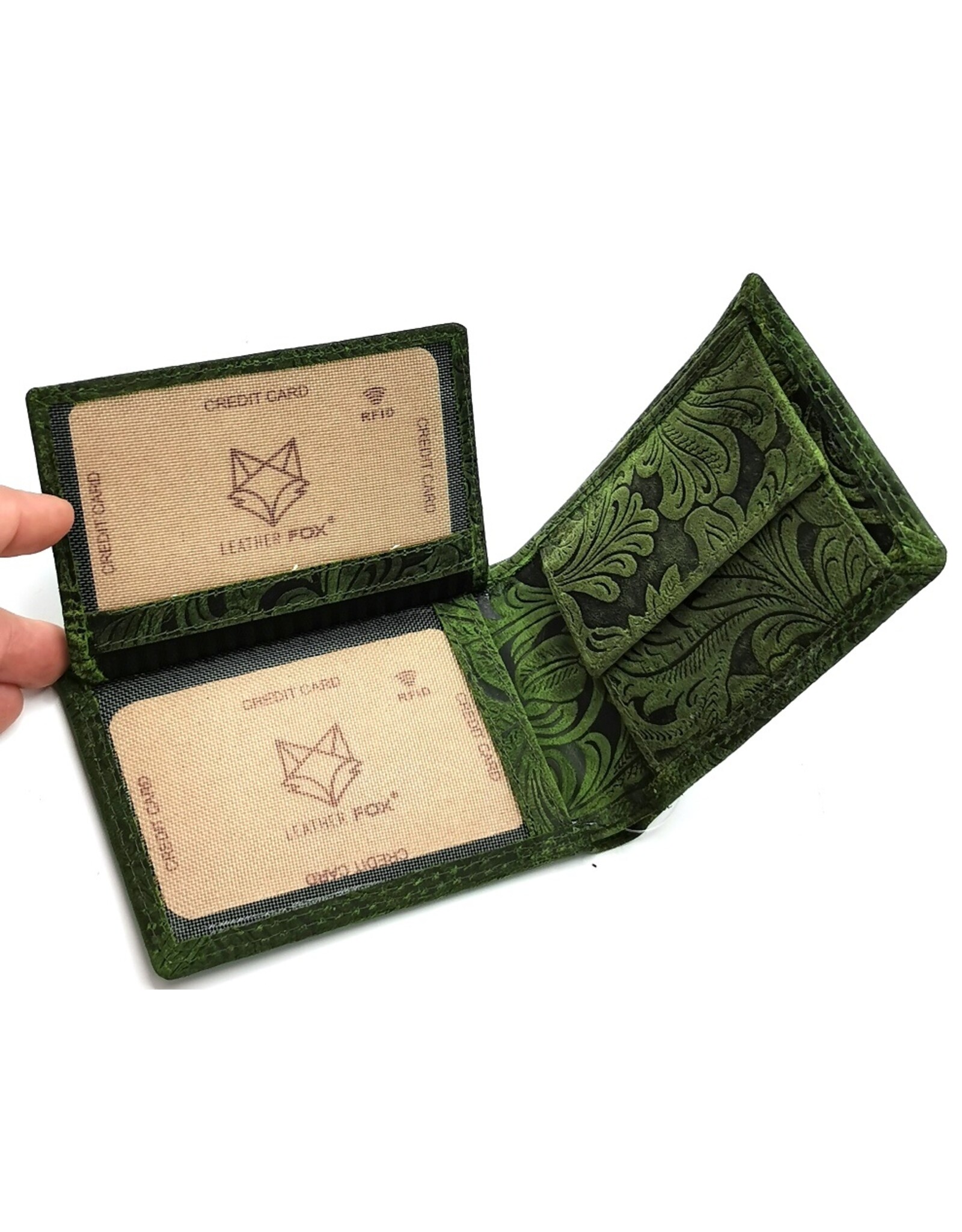 Leather Fox Leather Wallets - Leather Wallet with Embossed Flowers small