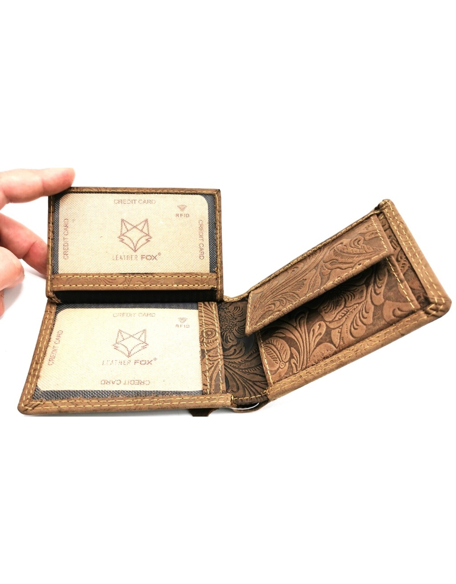 Leather Fox Leather Wallets - Leather Wallet with Embossed Flowers small