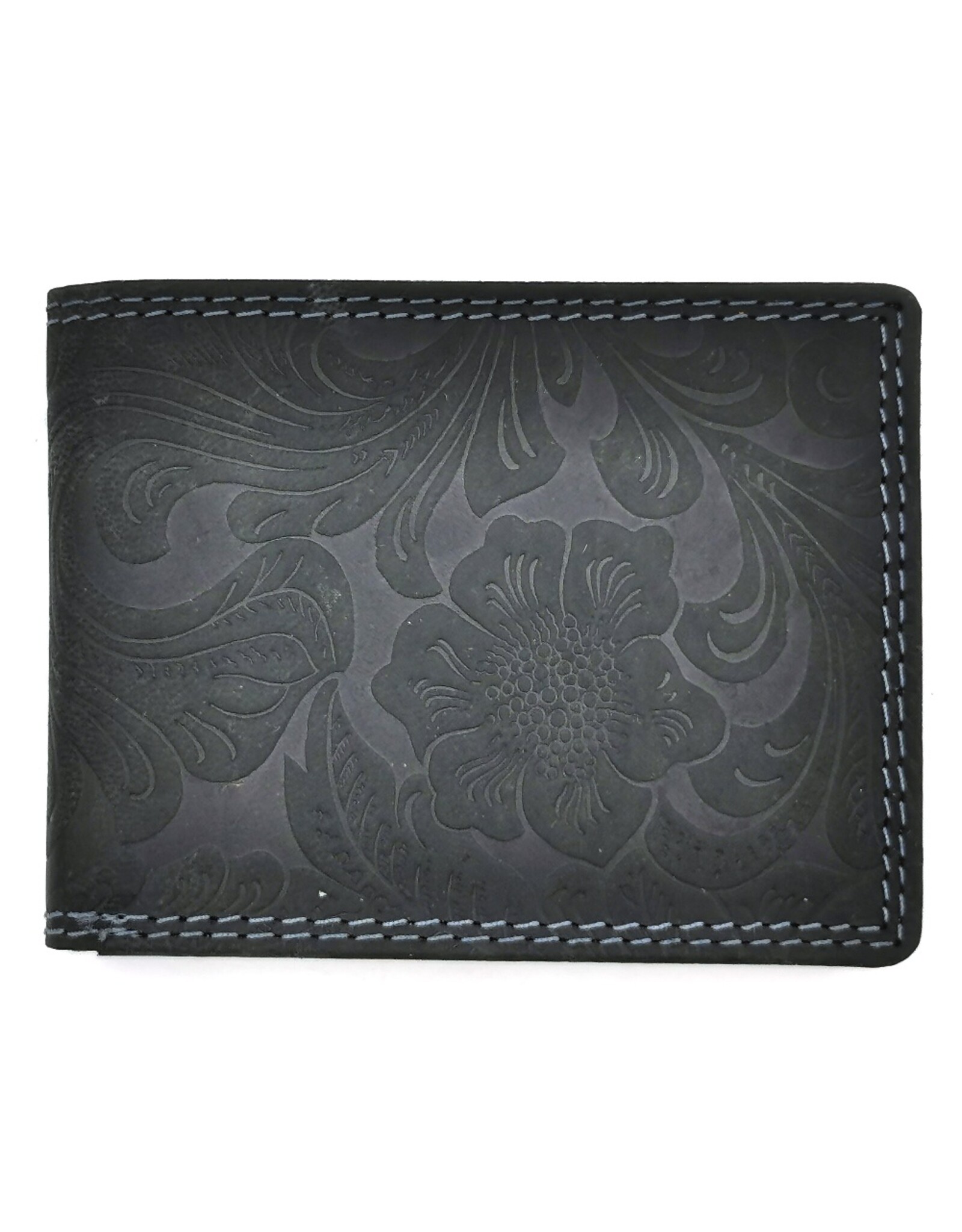 Leather Fox Leather Wallets -  Leather Wallet with Floral Relief anthracite (small)