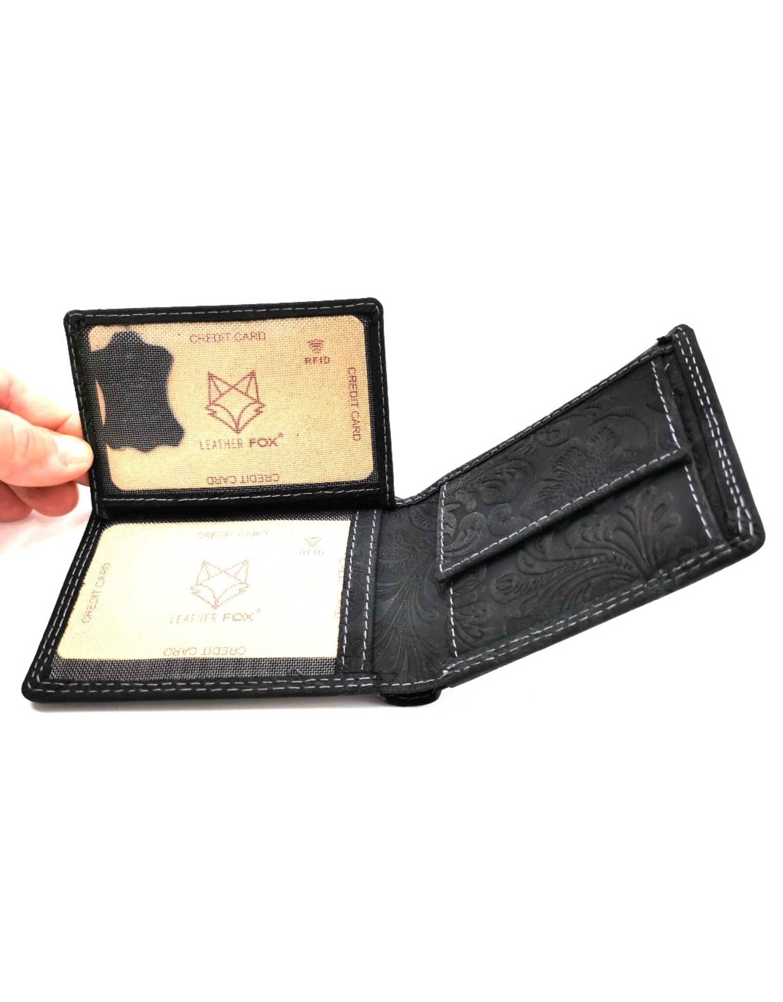 Leather Fox Leather Wallets -  Leather Wallet with Floral Relief anthracite (small)