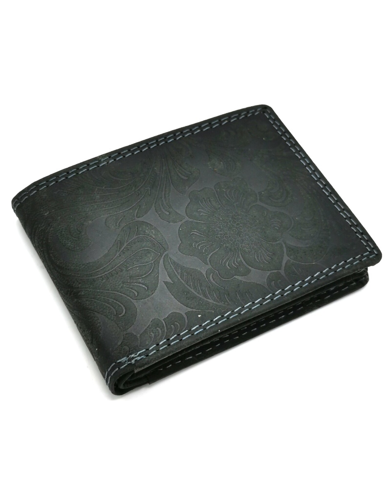 Leather Fox Leather Wallets -  Leather Wallet with Floral Relief anthracite (small)