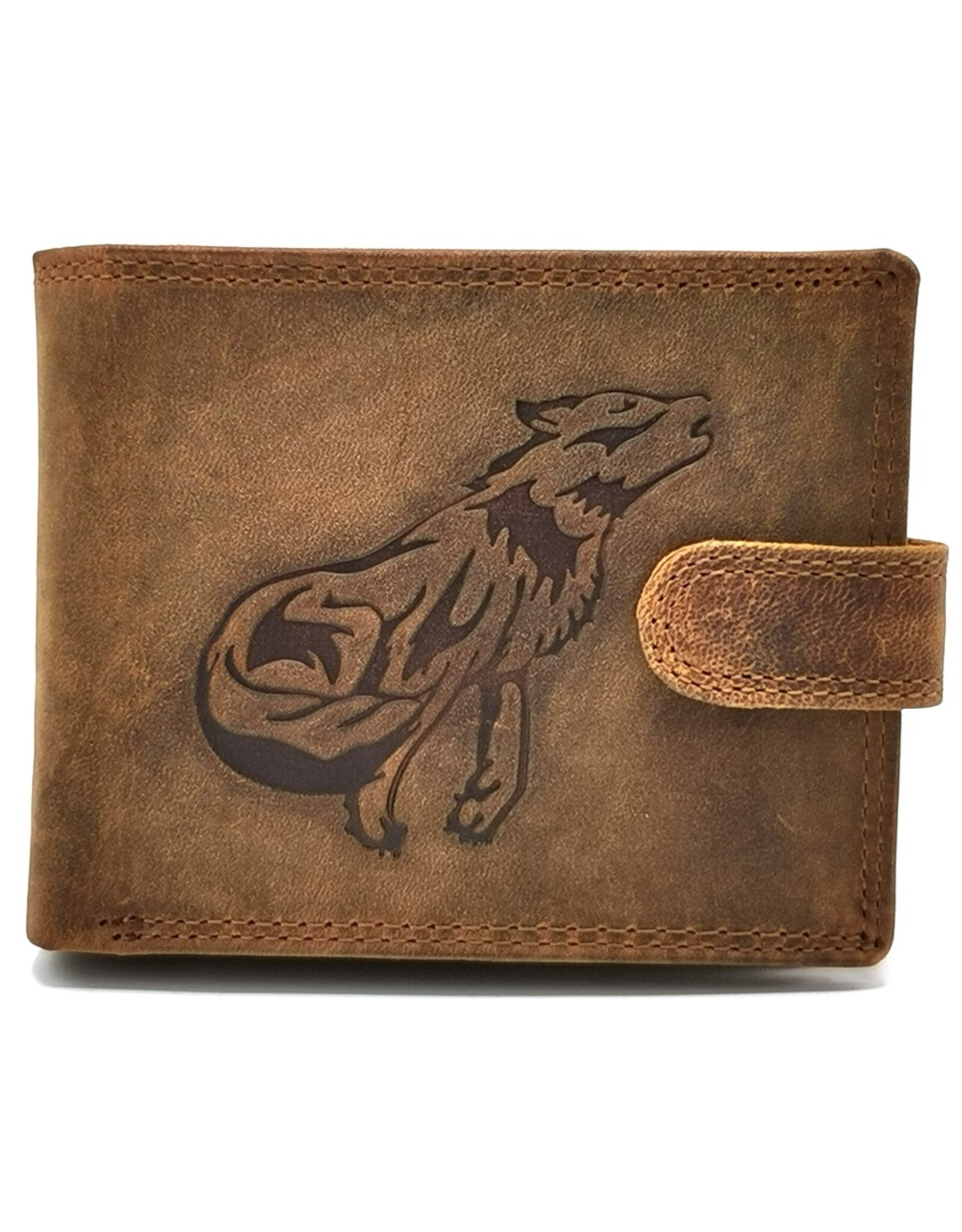 Leather Fox Leren Portemonnees - Leren Portemonnee met Wolf relief Buffelleer