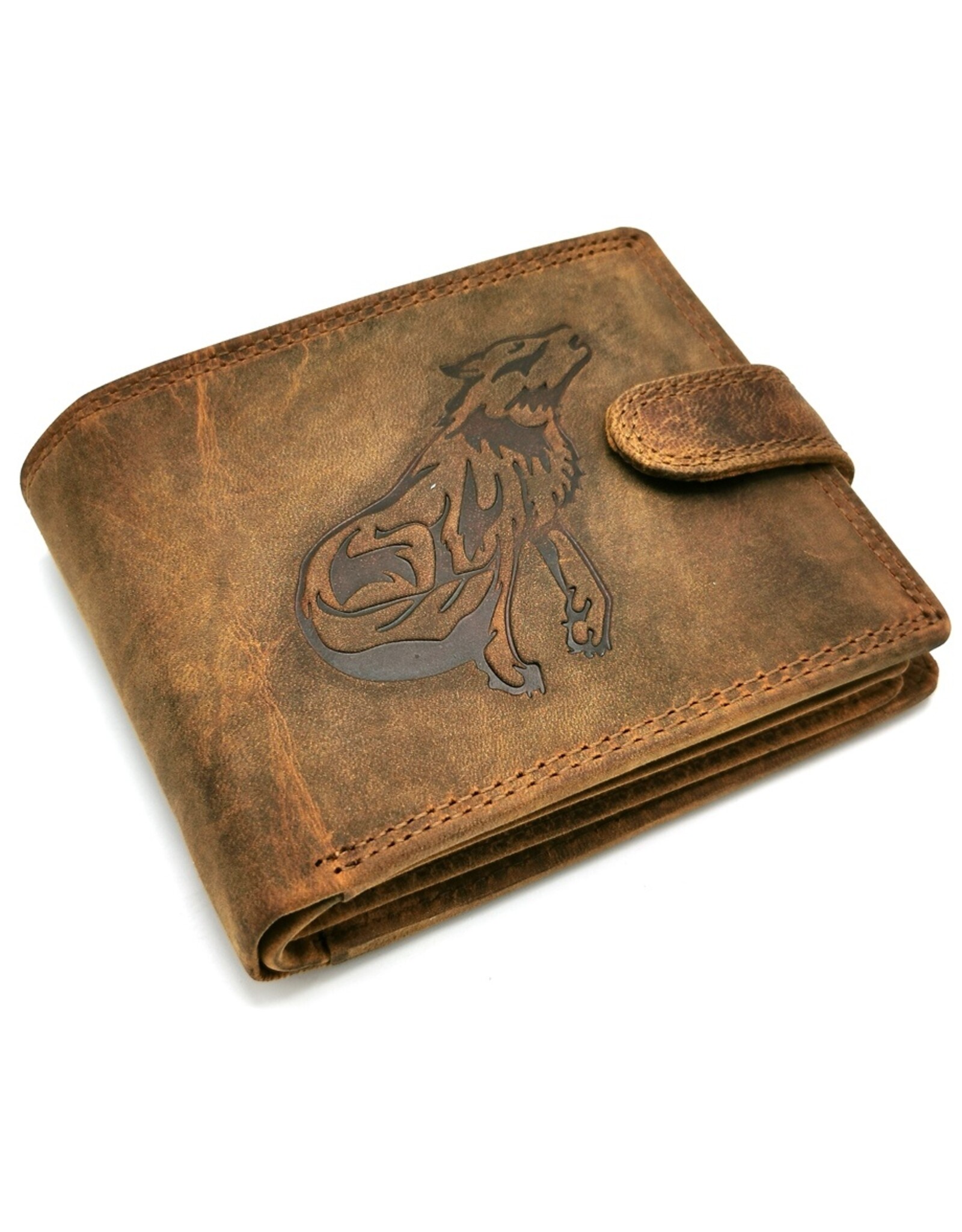 Leather Fox Leather Wallets -  Leather Wallet with embossed Wolf Buffalo Leather