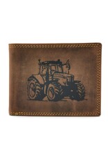 Hunters Leren portemonnees - Leren Portemonnee met Tractor print bruin