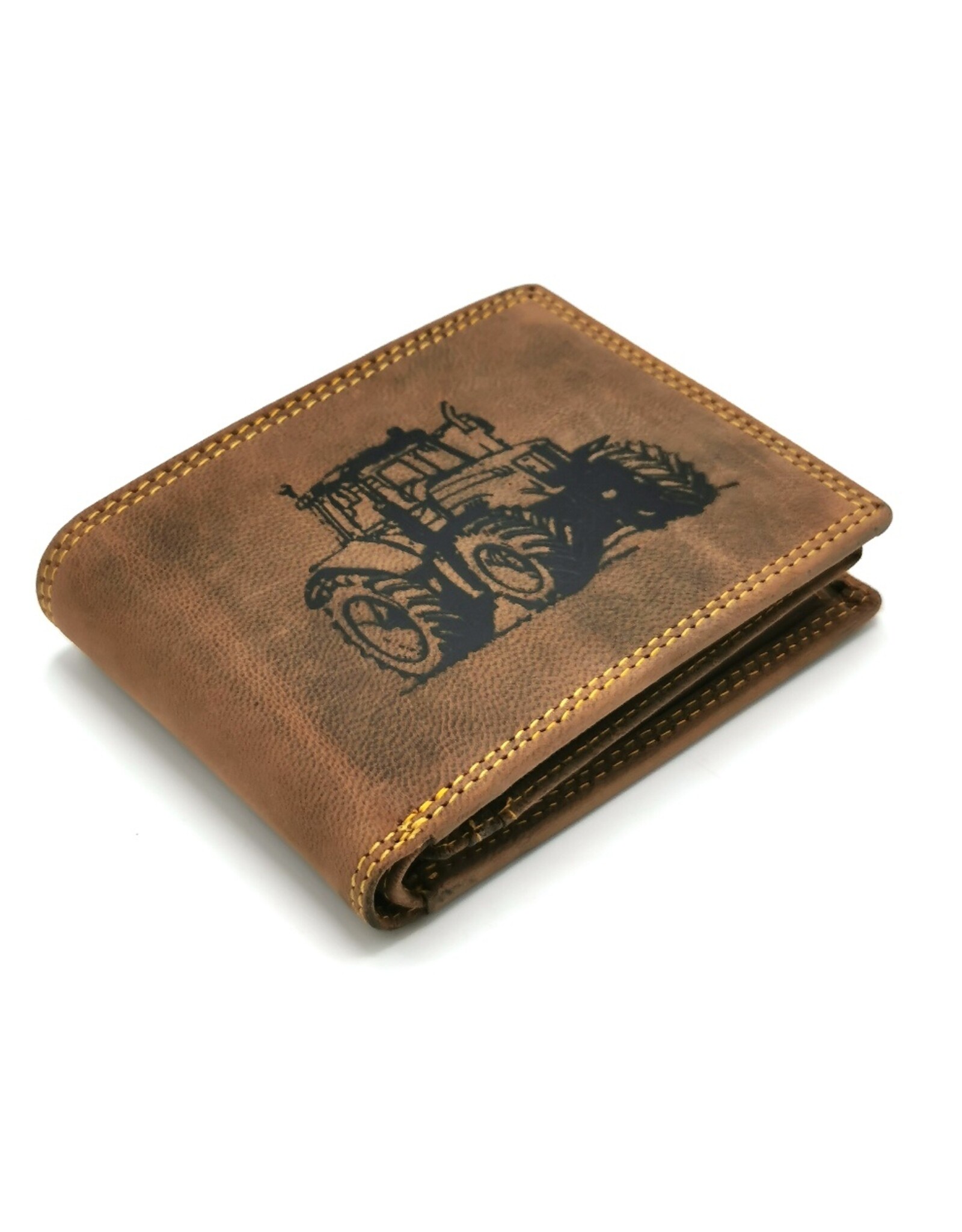 Hunters Leather wallets - Leather Wallet with Tractor print brown