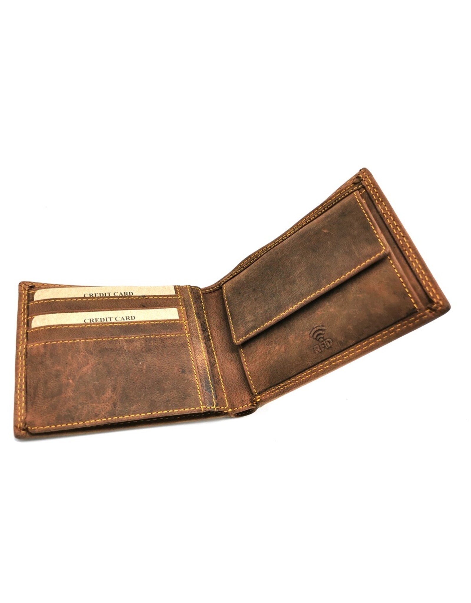 Hunters Leather wallets - Leather Wallet with Tractor print brown