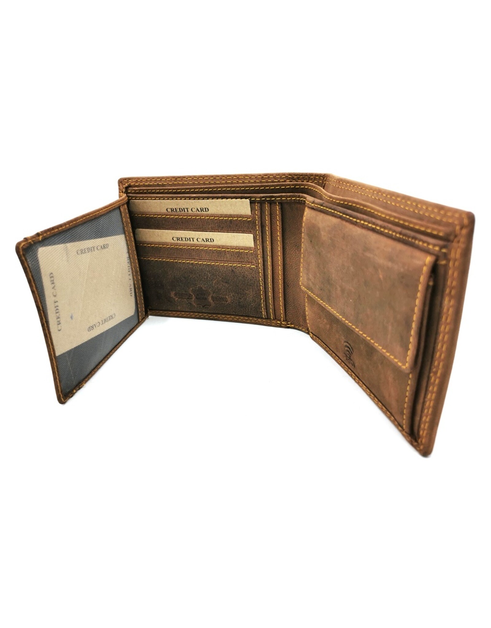 Hunters Leather wallets - Leather Wallet with Tractor print brown