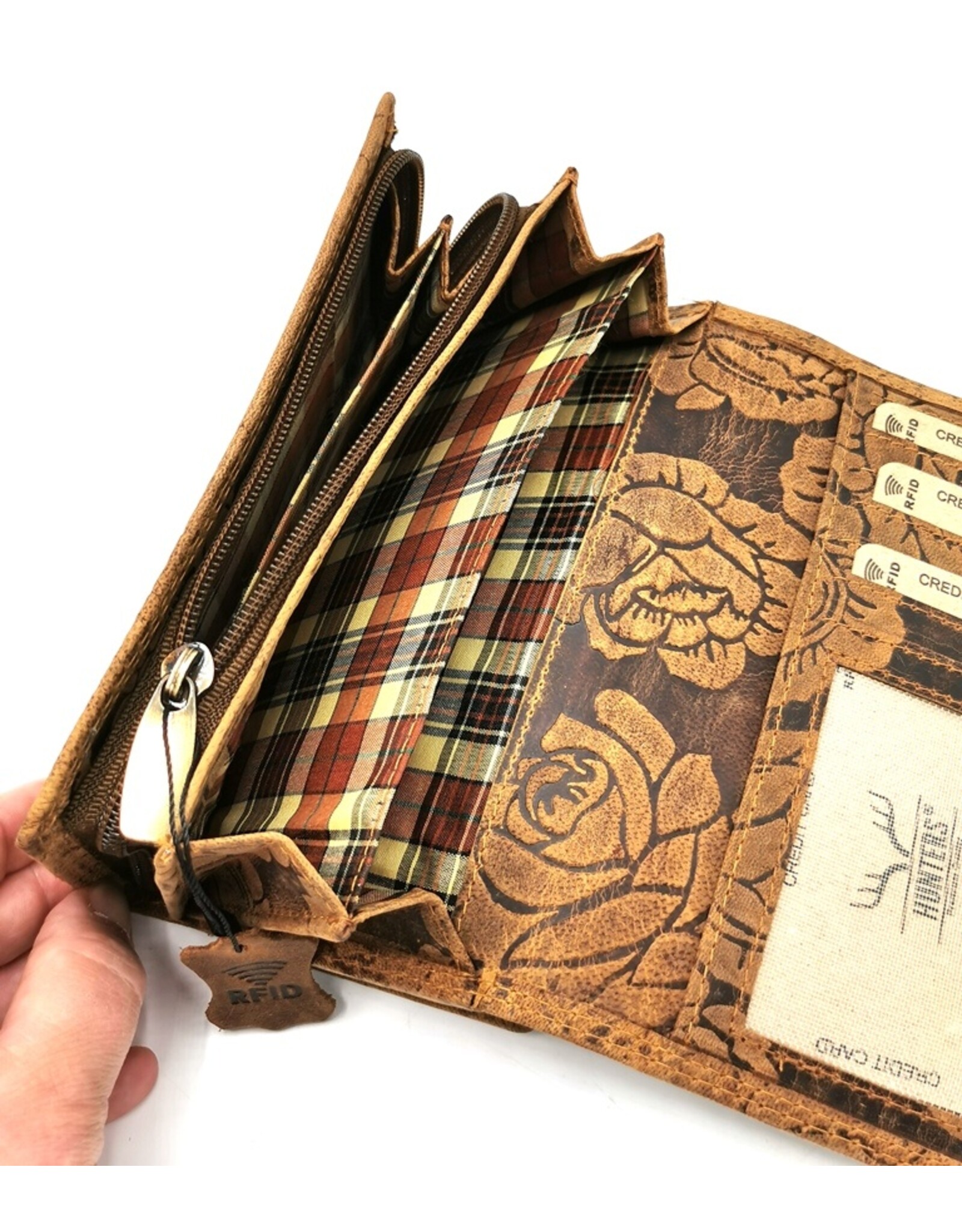 Hunters Leather wallets - Leather Wallet Embossed Roses