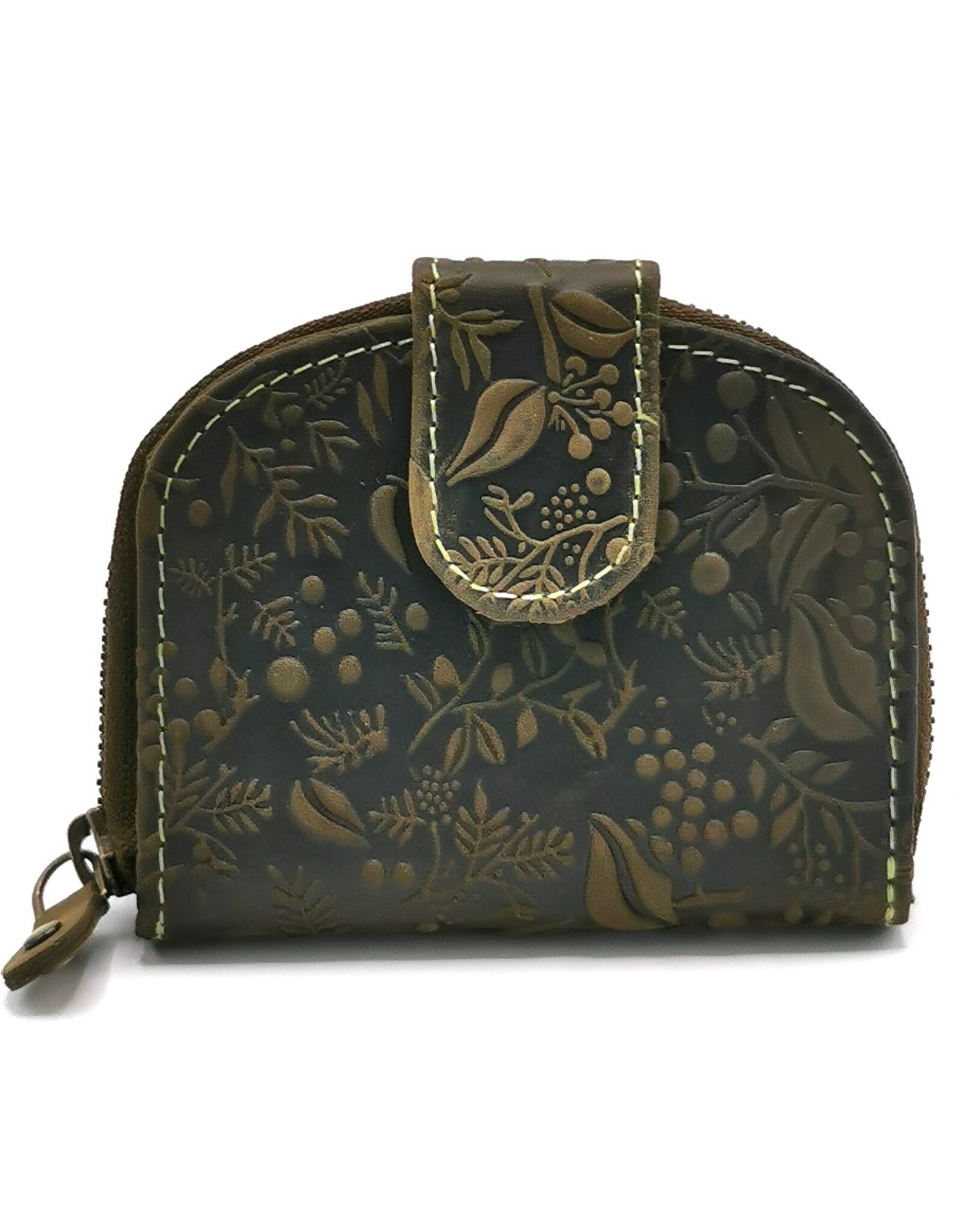 HillBurry Leather wallets - HillBurry Leather Wallet Floral Embossed Half Round Green