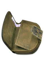 HillBurry Leren portemonnees - HillBurry Leren Portemonnee Bloemen Reliëf halfrond groen