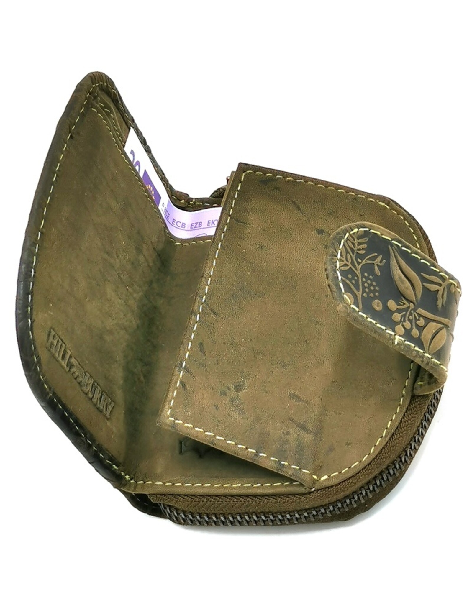 HillBurry Leather wallets - HillBurry Leather Wallet Floral Embossed Half Round Green