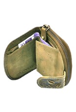 HillBurry Leather wallets - HillBurry Leather Wallet Floral Embossed Half Round Green