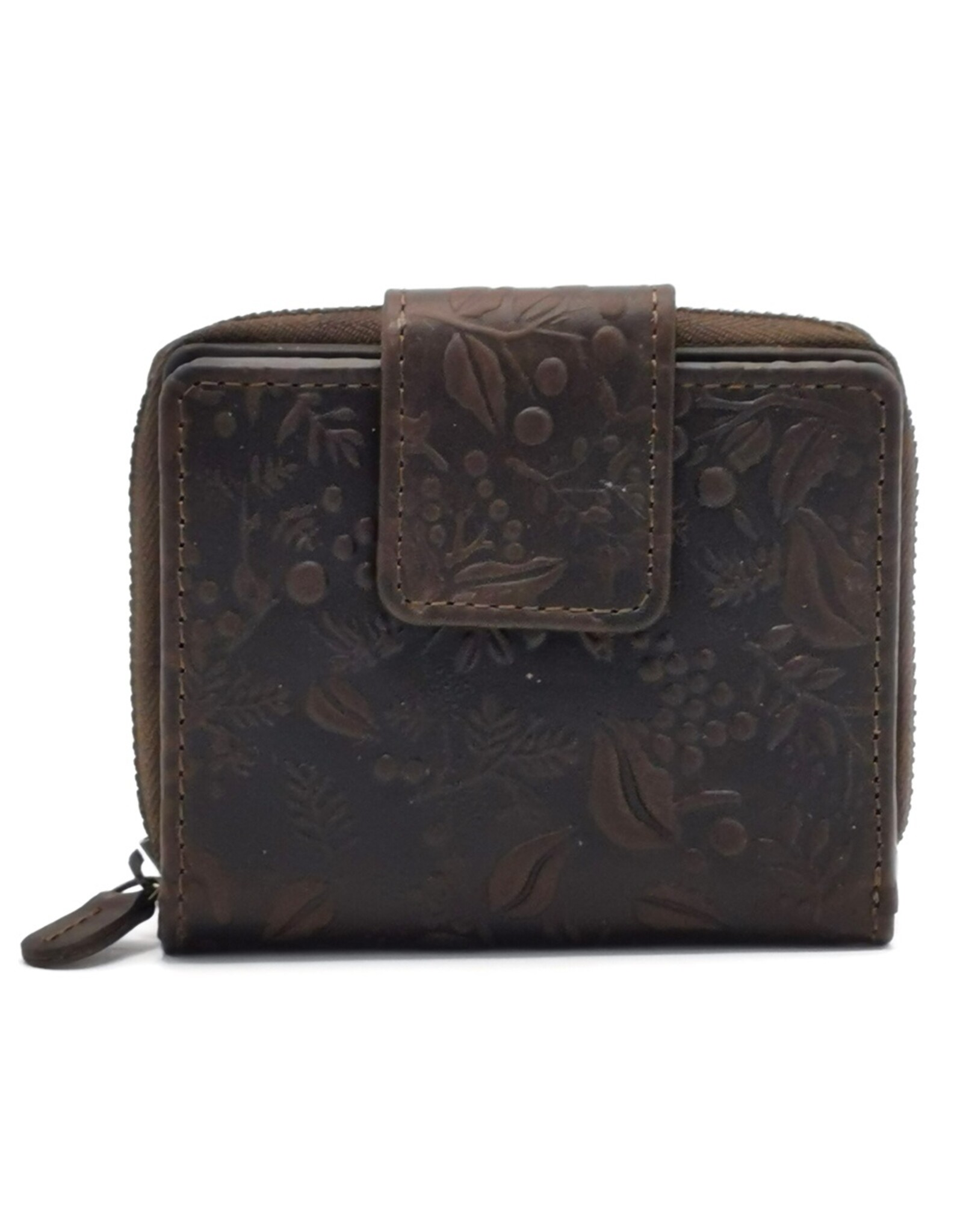 HillBurry Leather wallets - HillBurry Leather Wallet with Embossed Flowers Brown