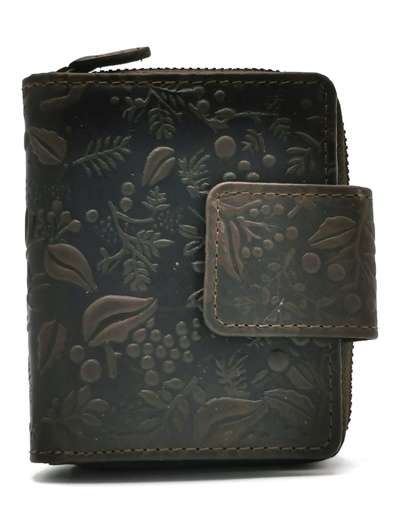 HillBurry Leather wallets - HillBurry Leather Wallet with Embossed Flowers Brown