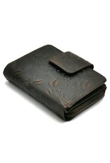 HillBurry Leather wallets - HillBurry Leather Wallet with Embossed Flowers Brown