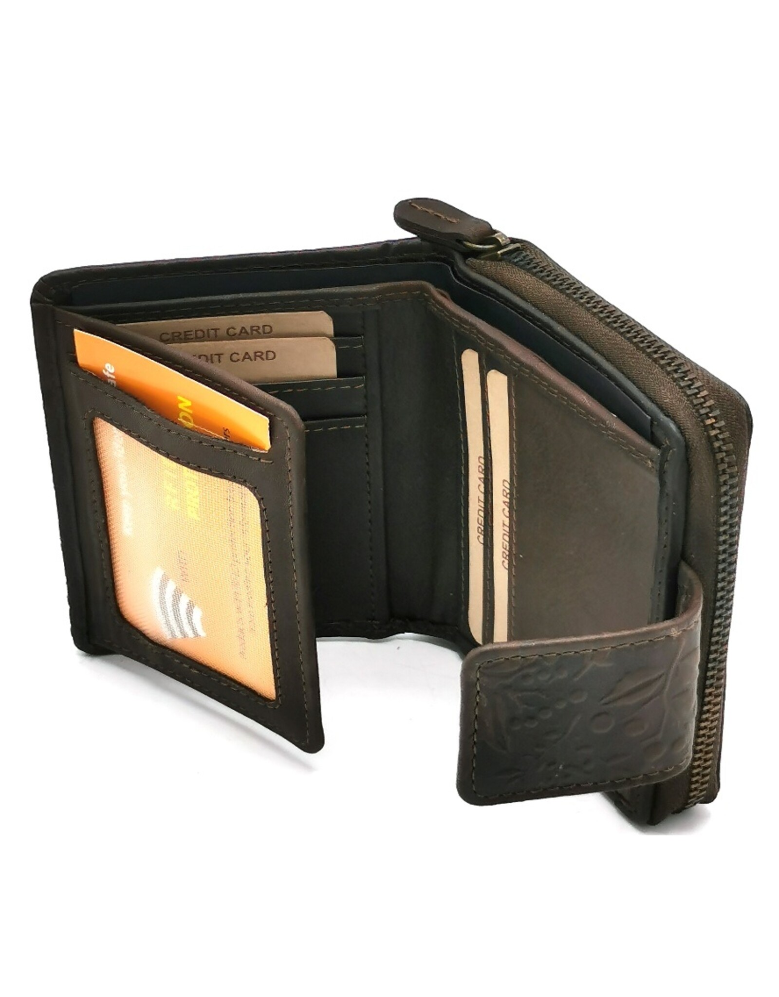 HillBurry Leather wallets - HillBurry Leather Wallet with Embossed Flowers Brown