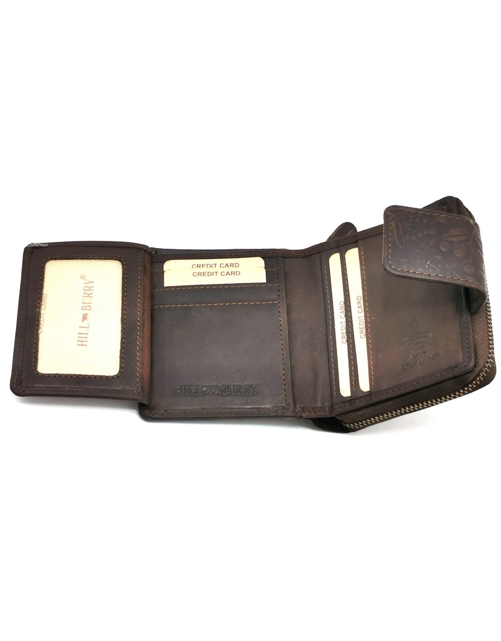 HillBurry Leather wallets - HillBurry Leather Wallet with Embossed Flowers Brown